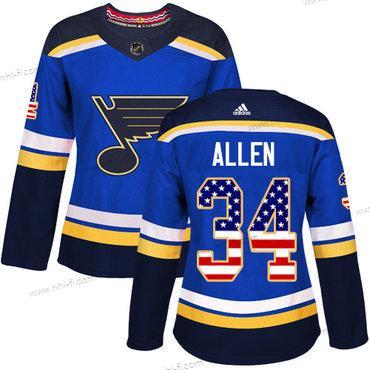 Adidas St. Louis Blues #34 Jake Allen Sininen Kotiottelu Aito USA Flag Ommeltu NHL Paita – Naisten