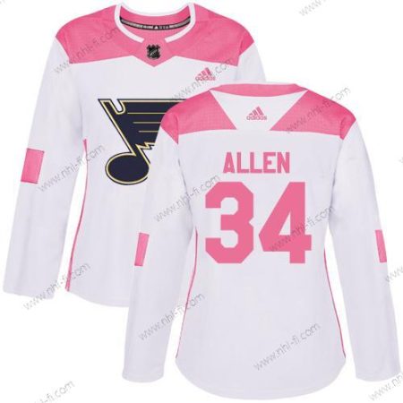 Adidas St. Louis Blues #34 Jake Allen Valkoinen Pinkki Aito Ommeltu NHL Paita – Naisten