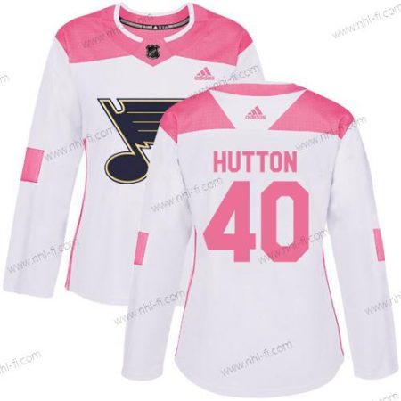 Adidas St. Louis Blues #40 Carter Hutton Valkoinen Pinkki Aito Ommeltu NHL Paita – Naisten