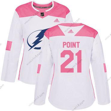 Adidas Tampa Bay Lightning #21 Brayden Point Valkoinen Pinkki Aito Ommeltu NHL Paita – Naisten