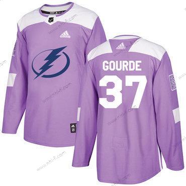 Adidas Tampa Bay Lightning #37 Yanni Gourde Violetti Aito Taistelee syöpää vastaan Ommeltu NHL Paita – Miesten