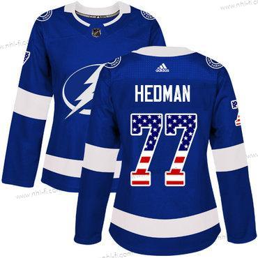 Adidas Tampa Bay Lightning #77 Victor Hedman Sininen Kotiottelu Aito USA Flag Ommeltu NHL Paita – Naisten