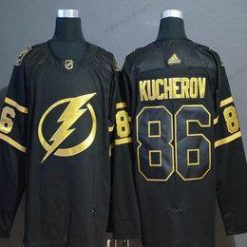 Adidas Tampa Bay Lightning #86 Nikita Kucherov Musta Kultaen Ommeltu NHL Paita – Miesten