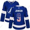 Adidas Tampa Bay Lightning #9 Tyler Johnson Sininen Kotiottelu Aito USA Flag Ommeltu NHL Paita – Naisten