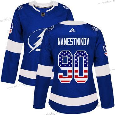 Adidas Tampa Bay Lightning #90 Vladislav Namestnikov Sininen Kotiottelu Aito USA Flag Ommeltu NHL Paita – Naisten