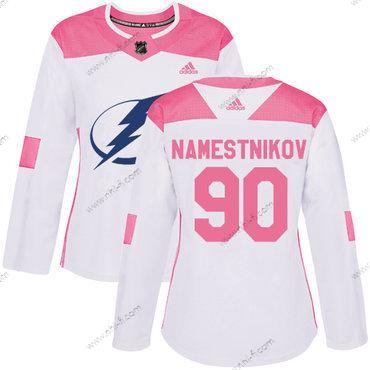 Adidas Tampa Bay Lightning #90 Vladislav Namestnikov Valkoinen Pinkki Aito Ommeltu NHL Paita – Naisten