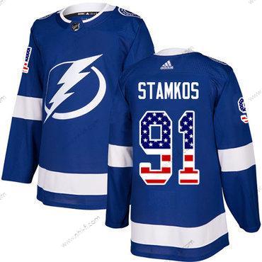 Adidas Tampa Bay Lightning #91 Steven Stamkos Sininen Kotiottelu Aito USA Flag Ommeltu NHL Paita – Miesten