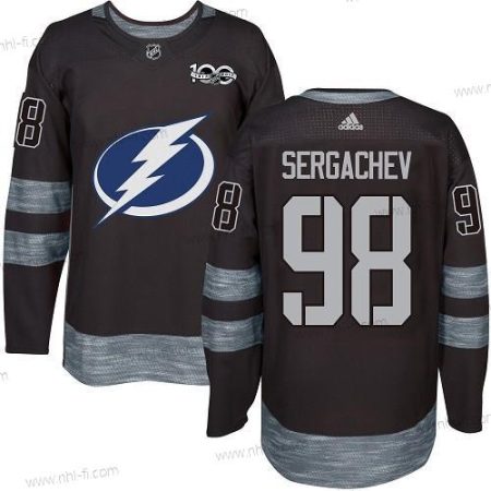 Adidas Tampa Bay Lightning #98 Mikhail Sergachev Musta 1917-2017 100th Vuosipäivä Ommeltu NHL Paita – Miesten