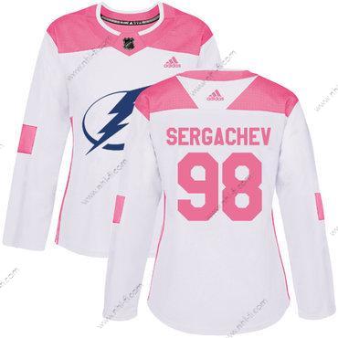 Adidas Tampa Bay Lightning #98 Mikhail Sergachev Valkoinen Pinkki Aito Ommeltu NHL Paita – Naisten