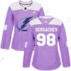 Adidas Tampa Bay Lightning #98 Mikhail Sergachev Violetti Aito Taistelee syöpää vastaan Ommeltu NHL Paita – Naisten