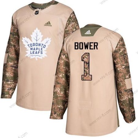 Adidas Toronto Maple Leafs #1 Johnny Bower Maastokuvio Aito 2017 Veterans Day Ommeltu NHL Paita – Miesten