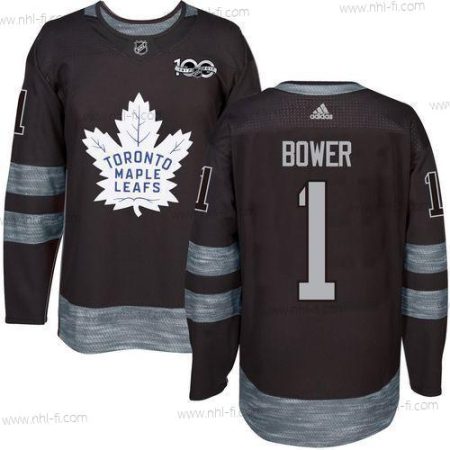 Adidas Toronto Maple Leafs #1 Johnny Bower Musta 100th Vuosipäivä Ommeltu NHL 2017 Jääkiekko Paita – Miesten