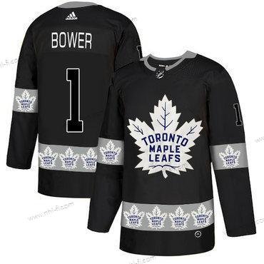 Adidas Toronto Maple Leafs #1 Johnny Bower Musta Maajoukkue Logos Paita – Miesten