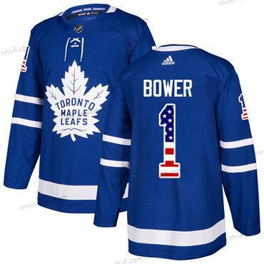 Adidas Toronto Maple Leafs #1 Johnny Bower Sininen Kotiottelu Aito USA Flag Ommeltu NHL Paita – Miesten