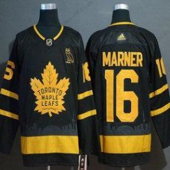 Adidas Toronto Maple Leafs #16 Mitchell Marner Musta Kultaen City Edition Ommeltu NHL Paita – Miesten