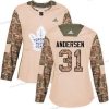 Adidas Toronto Maple Leafs #31 Frederik Andersen Maastokuvio Aito 2017 Veterans Day Ommeltu NHL Paita – Naisten