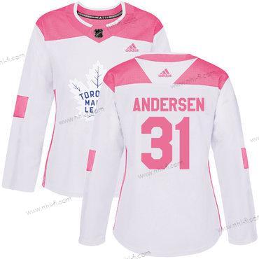 Adidas Toronto Maple Leafs #31 Frederik Andersen Valkoinen Pinkki Aito Ommeltu NHL Paita – Naisten