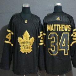 Adidas Toronto Maple Leafs #34 Auston Matthews Musta Kultaen Ommeltu NHL Paita – Miesten