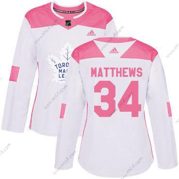 Adidas Toronto Maple Leafs #34 Auston Matthews Valkoinen Pinkki Aito Ommeltu NHL Paita – Naisten