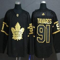 Adidas Toronto Maple Leafs #91 John Tavares Musta Kultaen Ommeltu NHL Paita – Miesten