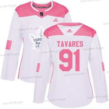 Adidas Toronto Maple Leafs #91 John Tavares Valkoinen Pinkki Aito Ommeltu NHL Paita – Naisten