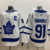 Adidas Toronto Maple Leafs #91 John Tavares With C Patch Valkoinen Road Ommeltu NHL Paita – Miesten