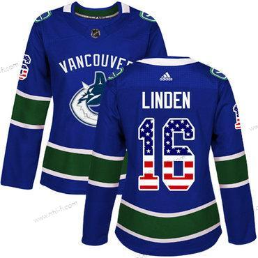 Adidas Vancouver Canucks #16 Trevor Linden Sininen Kotiottelu Aito USA Flag Ommeltu NHL Paita – Naisten