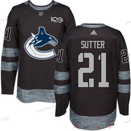 Adidas Vancouver Canucks #21 Brandon Sutter Musta 100th Vuosipäivä Ommeltu NHL 2017 Jääkiekko Paita – Miesten