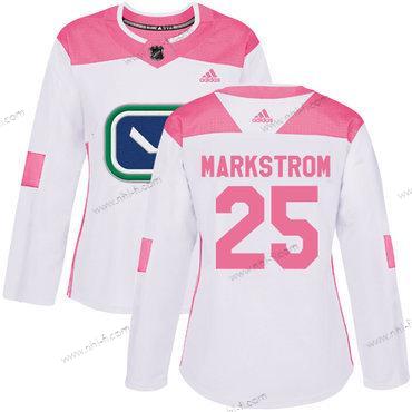 Adidas Vancouver Canucks #25 Jacob Markstrom Valkoinen Pinkki Aito Ommeltu NHL Paita – Naisten