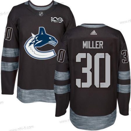 Adidas Vancouver Canucks #30 Ryan Miller Musta 100th Vuosipäivä Ommeltu NHL 2017 Jääkiekko Paita – Miesten