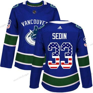 Adidas Vancouver Canucks #33 Henrik Sedin Sininen Kotiottelu Aito USA Flag Ommeltu NHL Paita – Naisten