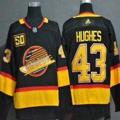 Adidas Vancouver Canucks #43 Quinn Hughes Musta 50Th Season Ommeltu NHL Paita – Miesten