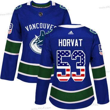 Adidas Vancouver Canucks #53 Bo Horvat Sininen Kotiottelu Aito USA Flag Ommeltu NHL Paita – Naisten