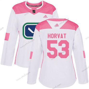 Adidas Vancouver Canucks #53 Bo Horvat Valkoinen Pinkki Aito Ommeltu NHL Paita – Naisten