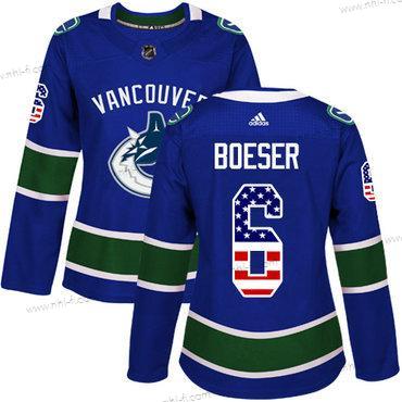 Adidas Vancouver Canucks #6 Brock Boeser Sininen Kotiottelu Aito USA Flag Ommeltu NHL Paita – Naisten