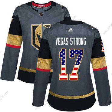 Adidas Vegas Golden Knights #17 Vegas Strong Harmaa Kotiottelu Aito USA Flag Ommeltu NHL Paita – Naisten