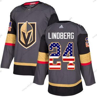 Adidas Vegas Golden Knights #24 Oscar Lindberg Harmaa Kotiottelu Aito USA Flag Ommeltu NHL Paita – Miesten