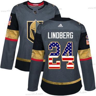 Adidas Vegas Golden Knights #24 Oscar Lindberg Harmaa Kotiottelu Aito USA Flag Ommeltu NHL Paita – Naisten