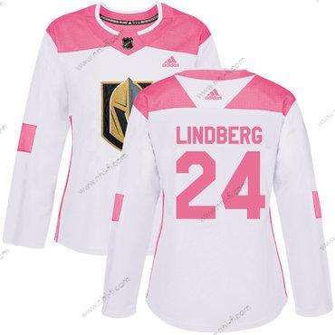 Adidas Vegas Golden Knights #24 Oscar Lindberg Valkoinen Pinkki Aito Ommeltu NHL Paita – Naisten