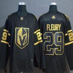 Adidas Vegas Golden Knights #29 Marc-Andre Fleury Musta Kultaen Ommeltu NHL Paita – Miesten