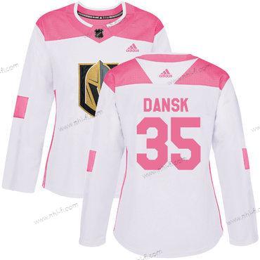 Adidas Vegas Golden Knights #35 Oscar Dansk Valkoinen Pinkki Aito Ommeltu NHL Paita – Naisten