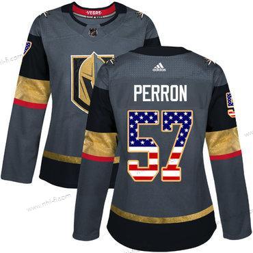 Adidas Vegas Golden Knights #57 David Perron Harmaa Kotiottelu Aito USA Flag Ommeltu NHL Paita – Naisten