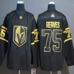 Adidas Vegas Golden Knights #75 Ryan Reaves Musta Kultaen Ommeltu NHL Paita – Miesten