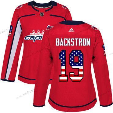 Adidas Washington Capitals #19 Nicklas Backstrom Punainen Kotiottelu Aito USA Flag Ommeltu NHL Paita – Naisten