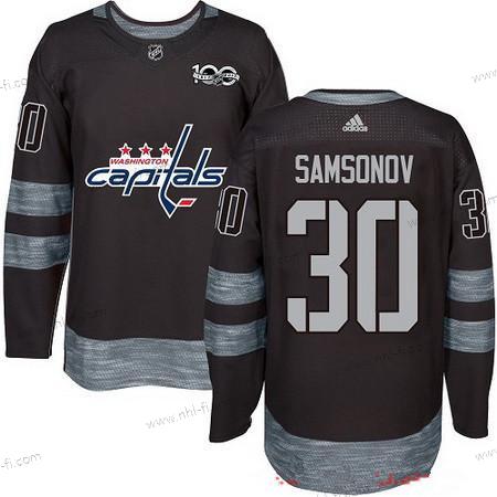 Adidas Washington Capitals #30 Ilya Samsonov Musta 100th Vuosipäivä Ommeltu NHL 2017 Jääkiekko Paita – Miesten