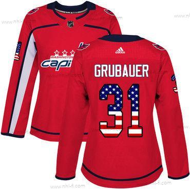 Adidas Washington Capitals #31 Philipp Grubauer Punainen Kotiottelu Aito USA Flag Ommeltu NHL Paita – Naisten