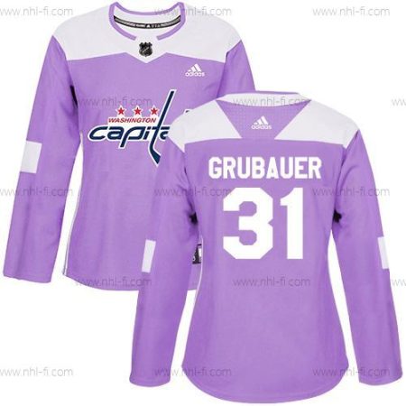 Adidas Washington Capitals #31 Philipp Grubauer Violetti Aito Taistelee syöpää vastaan Ommeltu NHL Paita – Naisten