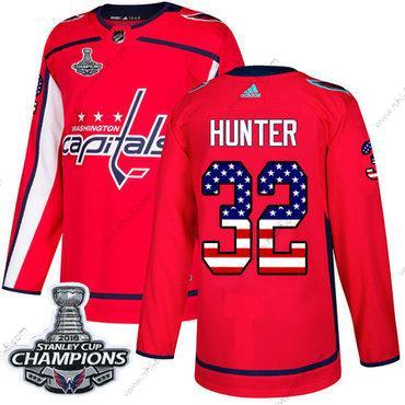 Adidas Washington Capitals #32 Dale Hunter Punainen Kotiottelu Aito USA Flag Stanley Cup Final Champions Ommeltu NHL Paita – Miesten