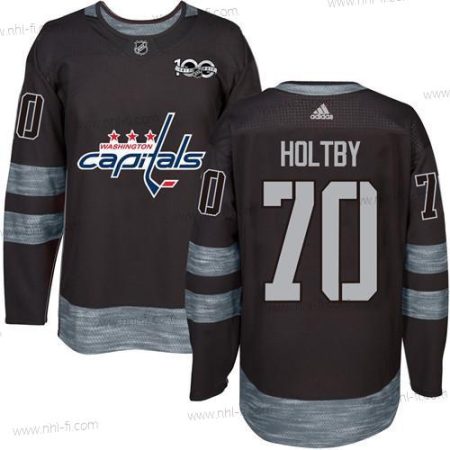 Adidas Washington Capitals #70 Braden Holtby Musta 100th Vuosipäivä Ommeltu NHL 2017 Jääkiekko Paita – Miesten