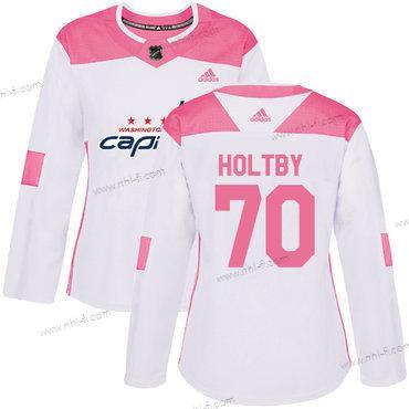 Adidas Washington Capitals #70 Braden Holtby Valkoinen Pinkki Aito Ommeltu NHL Paita – Naisten